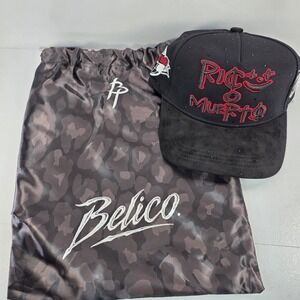 Belico Hats Rico Muerto Black Red Rhinestone Snapback Hat with Dust Bag